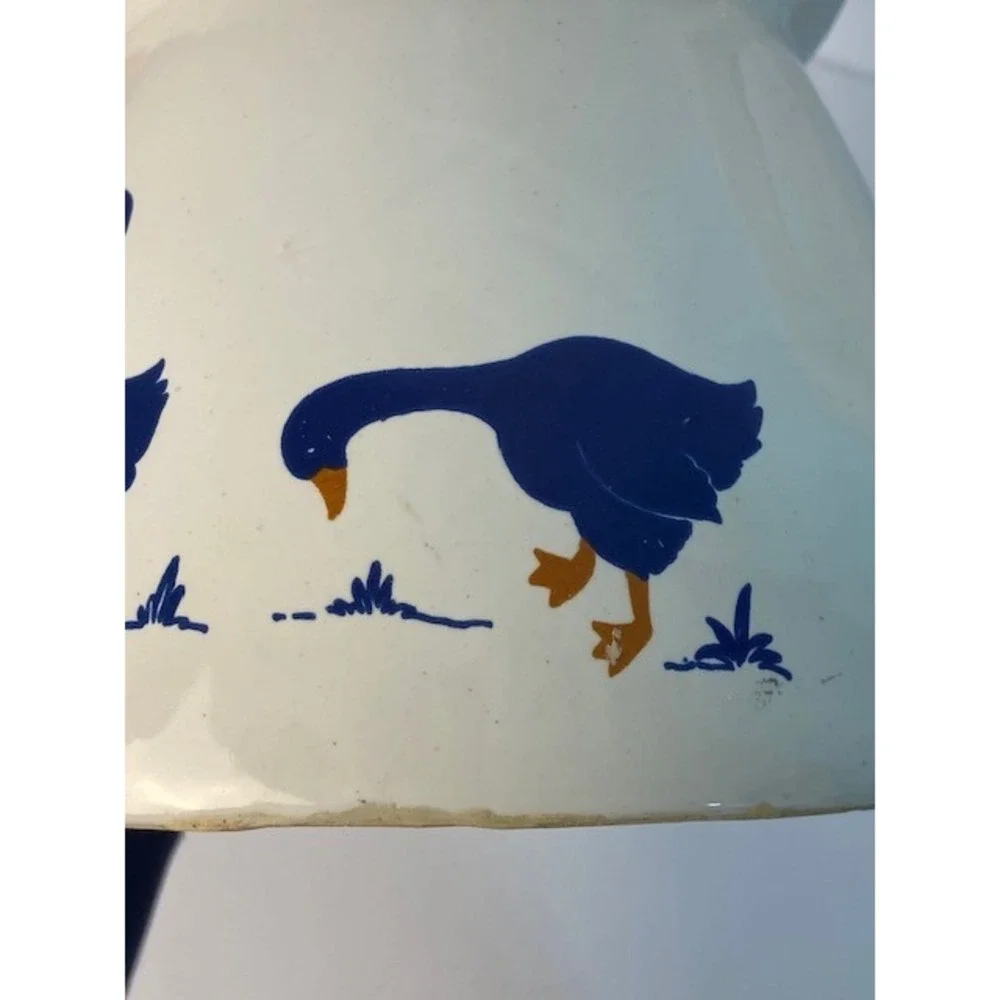Vintage Blue Goose Ceramic Pitcher White Stoneware Farmhouse Country Creamer